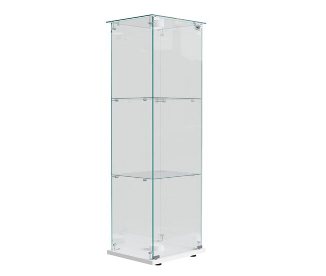 Vitrina blanca con iluminación led, 123,3 x 35 x 39,8 cm, con estantes de altura regulable; apta para salas de estar y oficinas