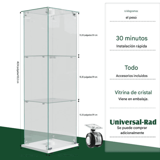 Vitrine branca com iluminação LED, 123,3 x 35 x 39,8 cm, com prateleiras de altura ajustável, adequada para uso em salas de estar e escritórios Vitrine branca com iluminação LED, 123,3 x 35 x 39,8 cm, com prateleiras de altura ajustável, adequada para uso em salas de estar e escritórios