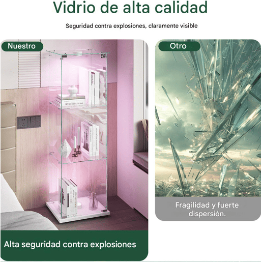 Vitrine branca com iluminação LED, 123,3 x 35 x 39,8 cm, com prateleiras de altura ajustável, adequada para uso em salas de estar e escritórios Vitrine branca com iluminação LED, 123,3 x 35 x 39,8 cm, com prateleiras de altura ajustável, adequada para uso em salas de estar e escritórios