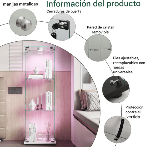 Vitrine branca com iluminação LED, 123,3 x 35 x 39,8 cm, com prateleiras de altura ajustável, adequada para uso em salas de estar e escritórios Vitrine branca com iluminação LED, 123,3 x 35 x 39,8 cm, com prateleiras de altura ajustável, adequada para uso em salas de estar e escritórios
