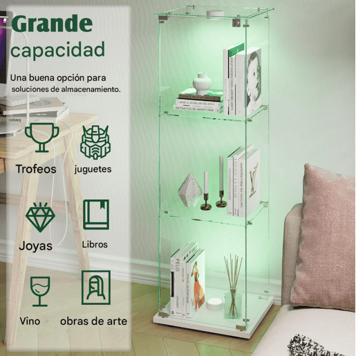 Vitrine branca com iluminação LED, 123,3 x 35 x 39,8 cm, com prateleiras de altura ajustável, adequada para uso em salas de estar e escritórios Vitrine branca com iluminação LED, 123,3 x 35 x 39,8 cm, com prateleiras de altura ajustável, adequada para uso em salas de estar e escritórios