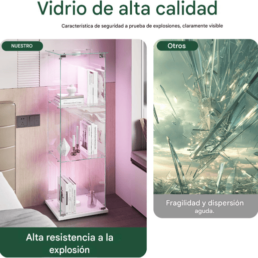 Vitrine branca com iluminação LED, 123,3 x 35 x 39,8 cm, com prateleiras de altura ajustável, adequada para uso em salas de estar e escritórios Vitrine branca com iluminação LED, 123,3 x 35 x 39,8 cm, com prateleiras de altura ajustável, adequada para uso em salas de estar e escritórios