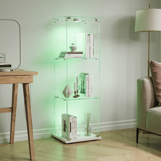 Vitrine branca com iluminação LED, 123,3 x 35 x 39,8 cm, com prateleiras de altura ajustável, adequada para uso em salas de estar e escritórios Vitrine branca com iluminação LED, 123,3 x 35 x 39,8 cm, com prateleiras de altura ajustável, adequada para uso em salas de estar e escritórios