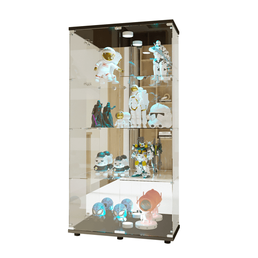 Vitrina con iluminación LED (80,49 x 29 x 163,9 cm), vitrina alta de chão com portas, preta. Vitrina con iluminación LED (80,49 x 29 x 163,9 cm), vitrina alta de chão com portas, preta.
