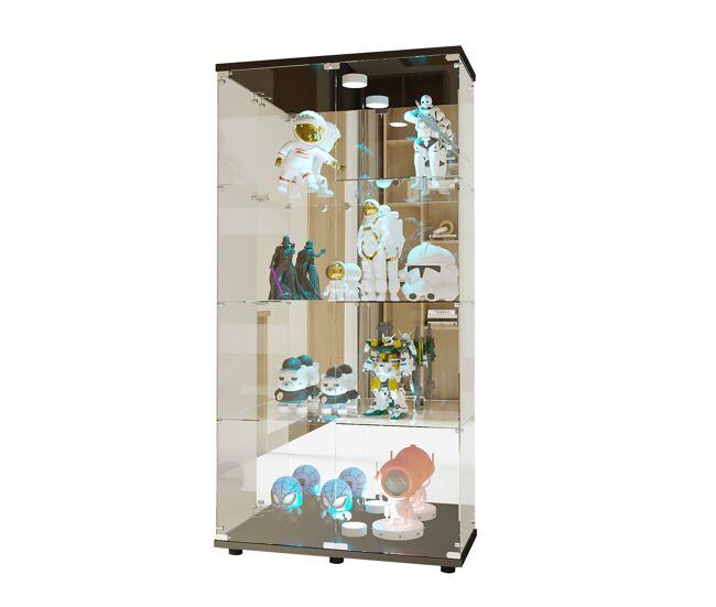 Vitrina con iluminación led (80,49 x 29 x 163,9 cm), vitrina alta de suelo con puertas, color negro.