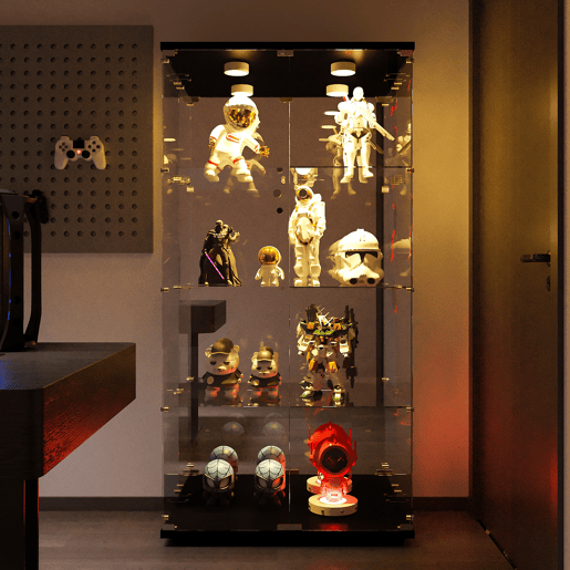 Vitrina con iluminación LED (80,49 x 29 x 163,9 cm), vitrina alta de chão com portas, preta. Vitrina con iluminación LED (80,49 x 29 x 163,9 cm), vitrina alta de chão com portas, preta.