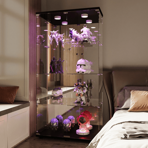 Vitrina con iluminación LED (80,49 x 29 x 163,9 cm), vitrina alta de chão com portas, preta. Vitrina con iluminación LED (80,49 x 29 x 163,9 cm), vitrina alta de chão com portas, preta.