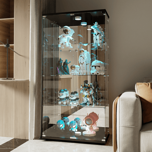 Vitrina con iluminación LED (80,49 x 29 x 163,9 cm), vitrina alta de chão com portas, preta. Vitrina con iluminación LED (80,49 x 29 x 163,9 cm), vitrina alta de chão com portas, preta.