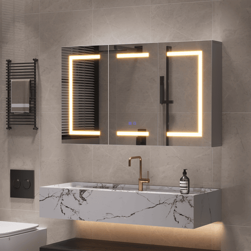 Espelho de banheiro com LED, 100,4 × 60 × 13,5 cm, 2 portas