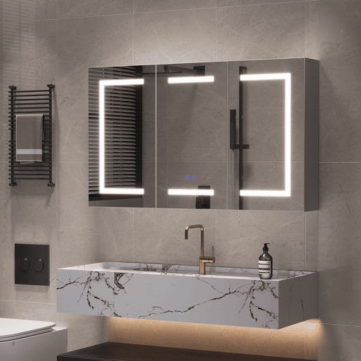 Espelho de banheiro com LED, 100,4 × 60 × 13,5 cm, 2 portas
