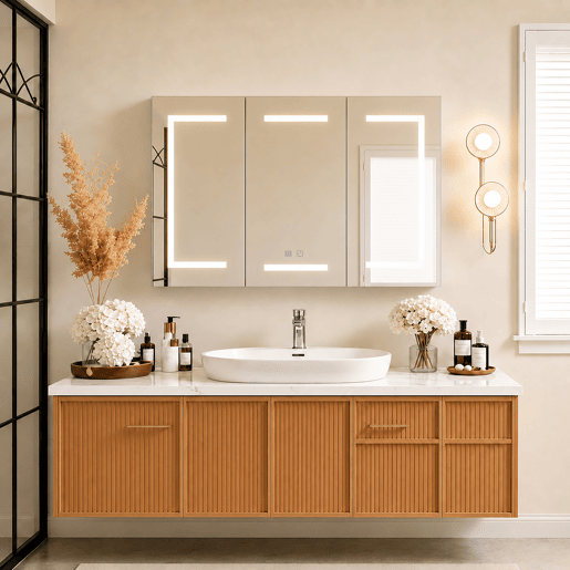 Espelho de banheiro com LED, 100,4 × 60 × 13,5 cm, 2 portas