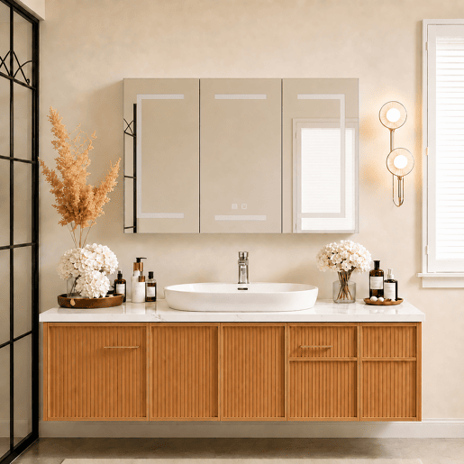 Espelho de banheiro com LED, 100,4 × 60 × 13,5 cm, 2 portas