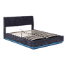 Cama estofada Tröstiar LED com base de ripas dobrável linho 160x200cm - Azul en.casa