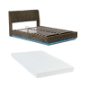 Cama estofada Tröstiar LED com base de ripas dobrável linho + colchão 180x200cm - Verde en.casa