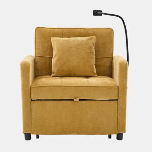 Poltrona-cama 2 em 1 individual - poltrona-cama convertível com almofada, bolsos laterais, mesinha auxiliar e saco de arrumação, estofada em chenille - amarelo mostarda