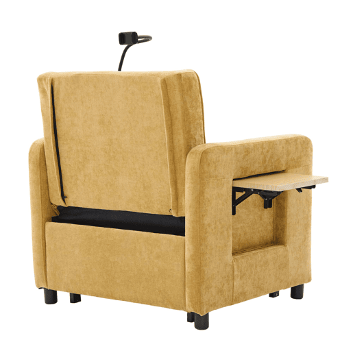 Poltrona-cama 2 em 1 individual - poltrona-cama convertível com almofada, bolsos laterais, mesinha auxiliar e saco de arrumação, estofada em chenille - amarelo mostarda