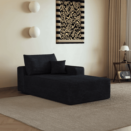 Sofá-cama 175 x 95 cm - Modular, estofado em veludo cotelê, assento individual - Preto Sofá-cama 175 x 95 cm - Modular, estofado em veludo cotelê, assento individual - Preto