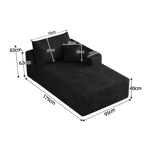 Sofá-cama 175 x 95 cm - Modular, estofado em veludo cotelê, assento individual - Preto Sofá-cama 175 x 95 cm - Modular, estofado em veludo cotelê, assento individual - Preto