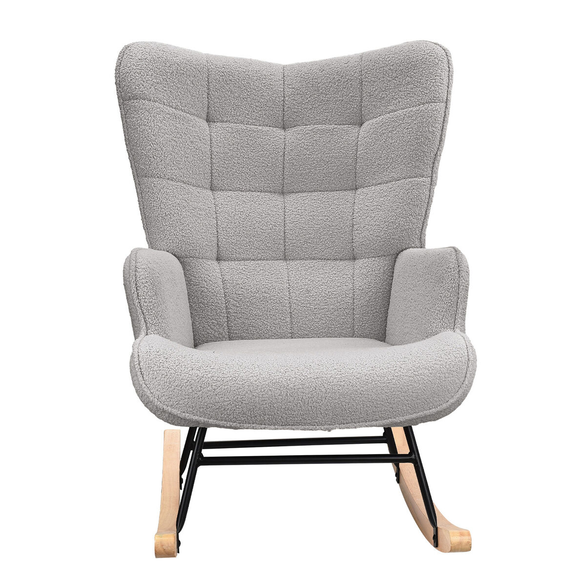 Mecedora para habitaciones infantiles; mecedora tapizada con respaldo alto para sala de estar, dormitorio u oficina – gris claro.