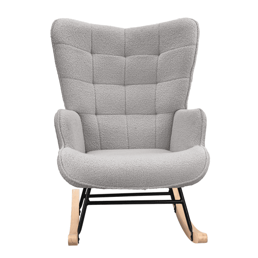 Cadeira de baloiço para quarto de criança, cadeira de baloiço estofada com encosto alto para sala de estar, quarto ou escritório, Cinza Claro