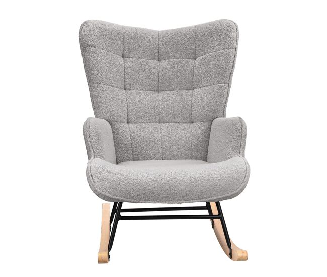 Mecedora para habitaciones infantiles; mecedora tapizada con respaldo alto para sala de estar, dormitorio u oficina – gris claro.