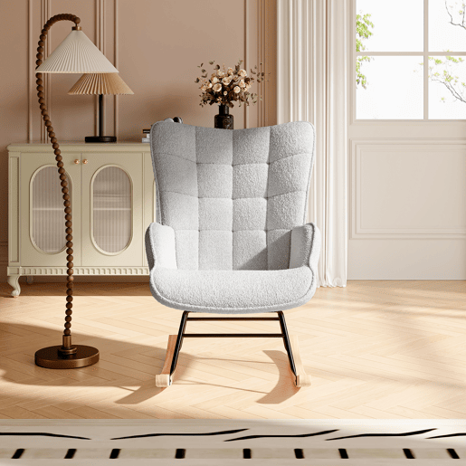 Cadeira de baloiço para quarto de criança, cadeira de baloiço estofada com encosto alto para sala de estar, quarto ou escritório, Cinza Claro
