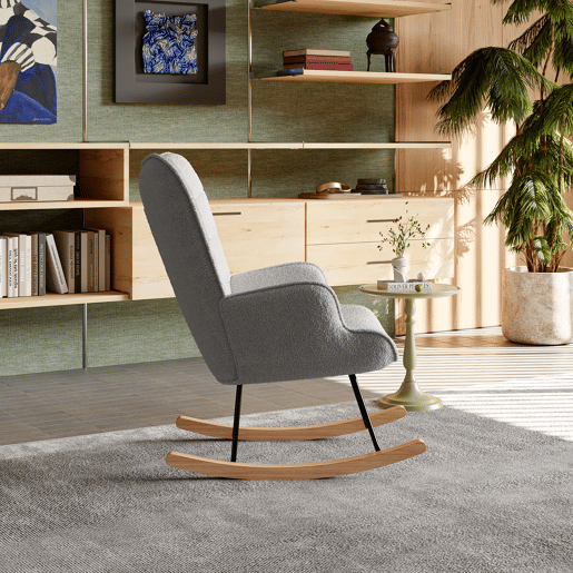 Cadeira de baloiço para quarto de criança, cadeira de baloiço estofada com encosto alto para sala de estar, quarto ou escritório, Cinza Claro