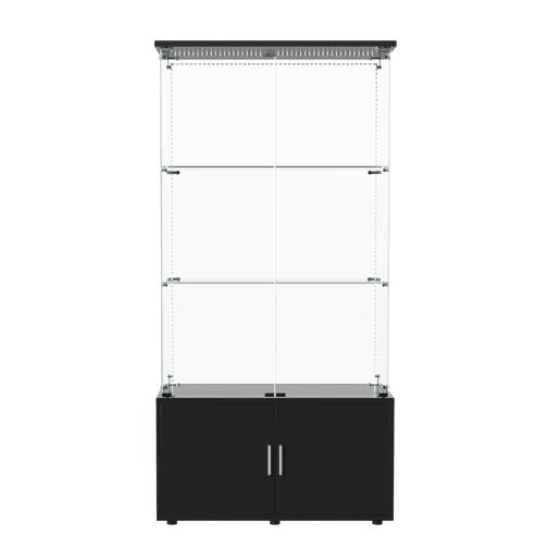 Vitrine em vidro preto com 3 níveis e faixa de luz LED, 78,51 x 35 x 164 cm u2013 Estante moderna para decoração e exposições. Vitrine em vidro preto com 3 níveis e faixa de luz LED, 78,51 x 35 x 164 cm u2013 Estante moderna para decoração e exposições.