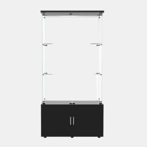 Vitrine em vidro preto com 3 nÃveis e faixa de luz LED, 78,51 x 35 x 164 cm u2013 Estante moderna para decoração e exposições.