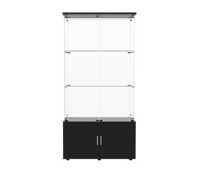 Vitrina de cristal negro con 3 niveles y tira de luz led, 78,51 x 35 x 164 cm – estantería moderna para decoración y exhibición