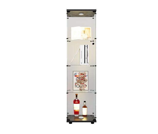 Vitrina de cristal con iluminación led, 4 estantes y una puerta; vitrina o estantería independiente para salón, dormitorio y oficina, 164 x 42,5 x