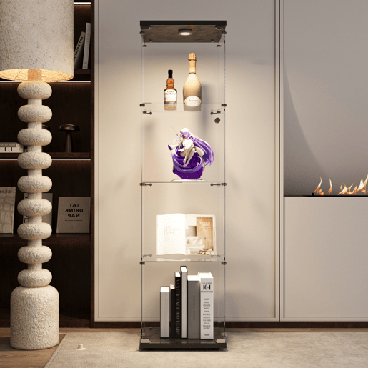 Vitrina de cristal con iluminación LED, 4 estantes y puerta, vitrinalibrería de pie para salón, dormitorio y oficina, 164 x 42,5 x 36,3 cm, color negro. Vitrina de cristal con iluminación LED, 4 estantes y puerta, vitrinalibrería de pie para salón, dormitorio y oficina, 164 x 42,5 x 36,3 cm, color negro.