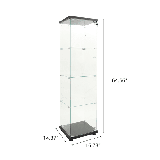 Vitrina de cristal con iluminación LED, 4 estantes y puerta, vitrinalibrería de pie para salón, dormitorio y oficina, 164 x 42,5 x 36,3 cm, color negro. Vitrina de cristal con iluminación LED, 4 estantes y puerta, vitrinalibrería de pie para salón, dormitorio y oficina, 164 x 42,5 x 36,3 cm, color negro.