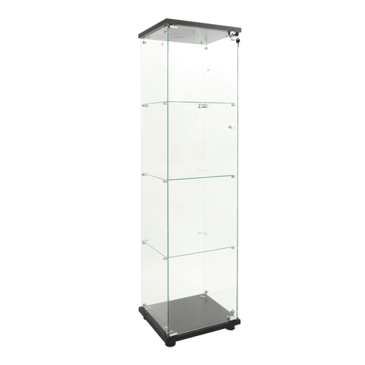 Vitrina de cristal con iluminación LED, 4 estantes y puerta, vitrinalibrería de pie para salón, dormitorio y oficina, 164 x 42,5 x 36,3 cm, color negro. Vitrina de cristal con iluminación LED, 4 estantes y puerta, vitrinalibrería de pie para salón, dormitorio y oficina, 164 x 42,5 x 36,3 cm, color negro.