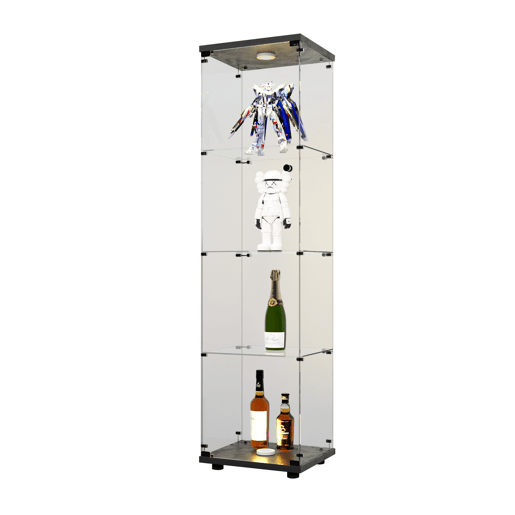 Vitrina de cristal con iluminación LED, 4 estantes y puerta, vitrinalibrería de pie para salón, dormitorio y oficina, 164 x 42,5 x 36,3 cm, color negro. Vitrina de cristal con iluminación LED, 4 estantes y puerta, vitrinalibrería de pie para salón, dormitorio y oficina, 164 x 42,5 x 36,3 cm, color negro.