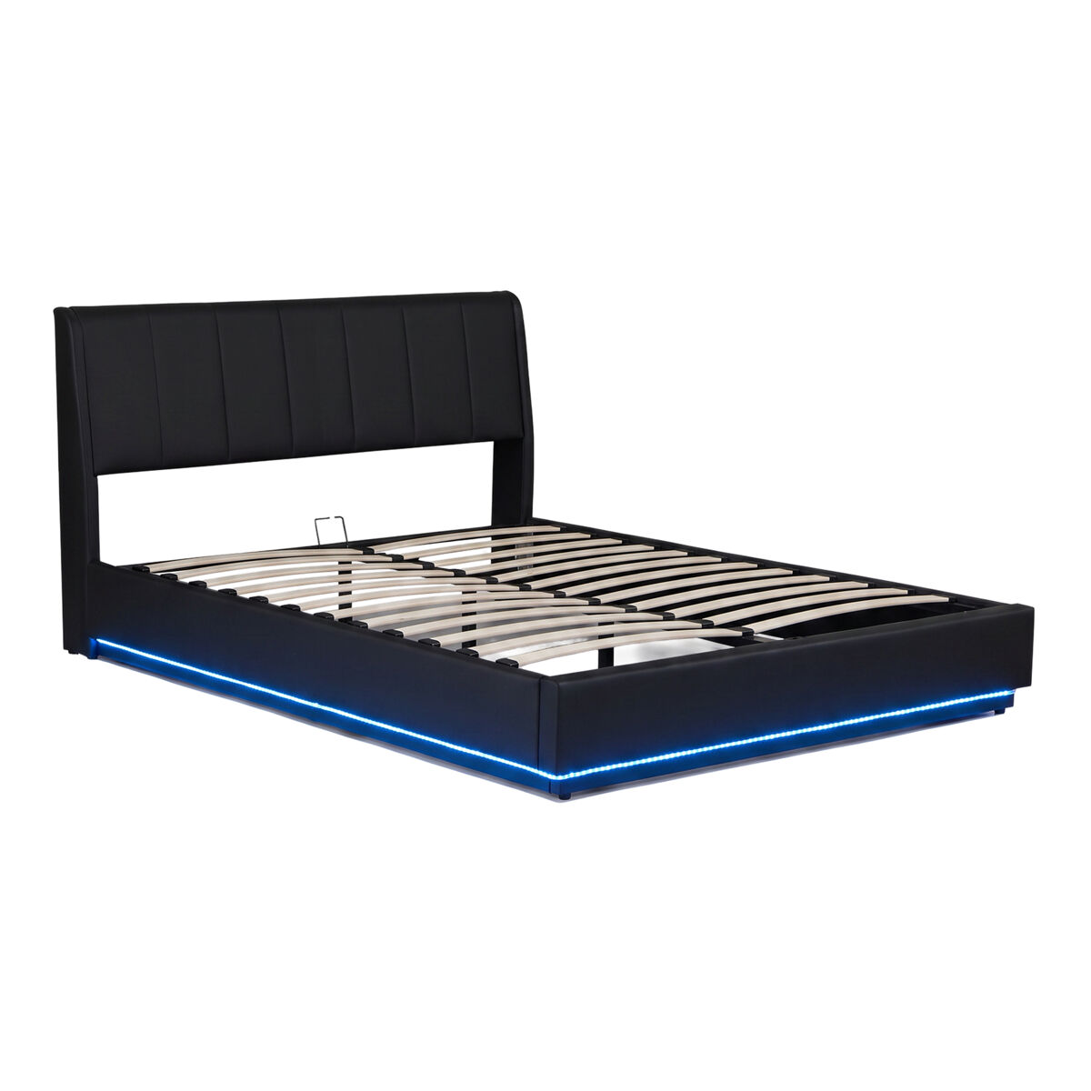 Cama tapizado led tröstiar con somier abatible polipiel 180x200cm - negro [en.casa]