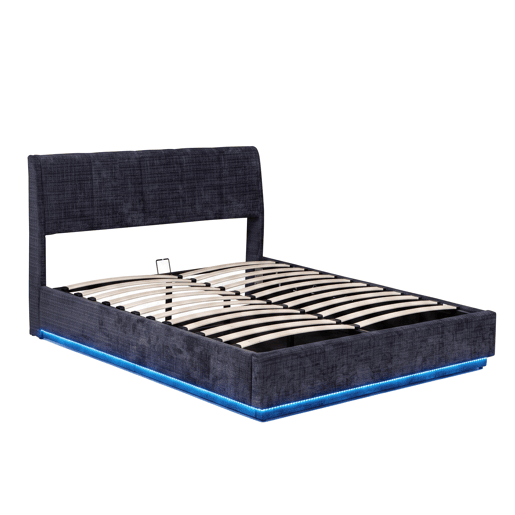 Cama estofada Tröstiar LED com base de ripas dobrável linho 140x200cm - Azul en.casa Cama estofada Tröstiar LED com base de ripas dobrável linho 140x200cm - Azul en.casa