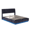 Cama estofada Tröstiar LED com base de ripas dobrável linho 140x200cm - Azul en.casa