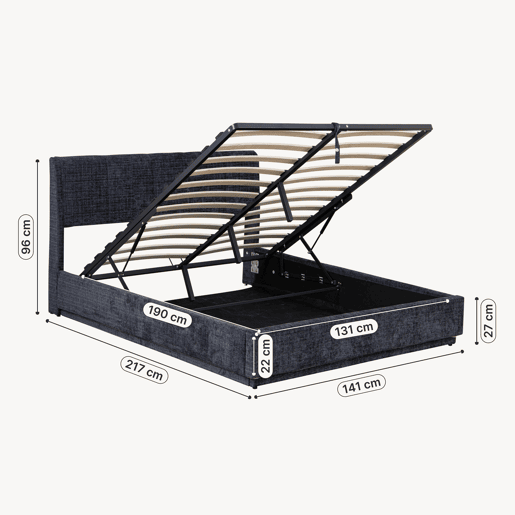 Cama estofada Tröstiar LED com base de ripas dobrável linho 140x200cm - Azul en.casa Cama estofada Tröstiar LED com base de ripas dobrável linho 140x200cm - Azul en.casa