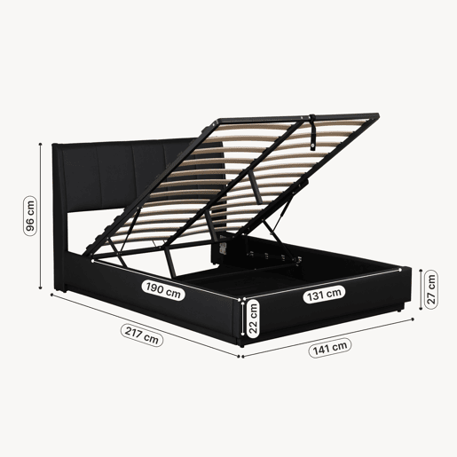 Cama estofada Tröstiar LED com base de ripas dobrável linho 140x200cm - Preto en.casa Cama estofada Tröstiar LED com base de ripas dobrável linho 140x200cm - Preto en.casa