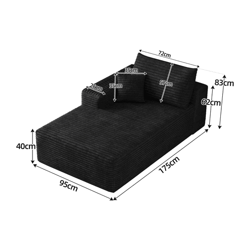 Sofá-cama 175 x 95 cm - modular, estofado em veludo cotelê, 1 lugar - preto Sofá-cama 175 x 95 cm - modular, estofado em veludo cotelê, 1 lugar - preto