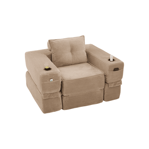 Sofá-cama de 1 lugar - espuma de alta densidade, núcleo de molas, bolso lateral e porta-copos, dobrável - Cáqui Sofá-cama de 1 lugar - espuma de alta densidade, núcleo de molas, bolso lateral e porta-copos, dobrável - Cáqui