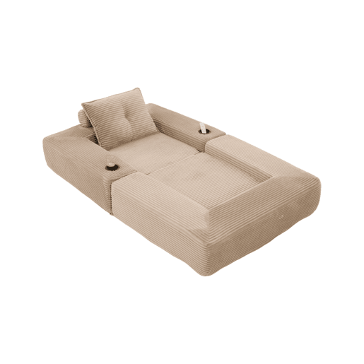 Sofá-cama de 1 lugar - espuma de alta densidade, núcleo de molas, bolso lateral e porta-copos, dobrável - Cáqui Sofá-cama de 1 lugar - espuma de alta densidade, núcleo de molas, bolso lateral e porta-copos, dobrável - Cáqui