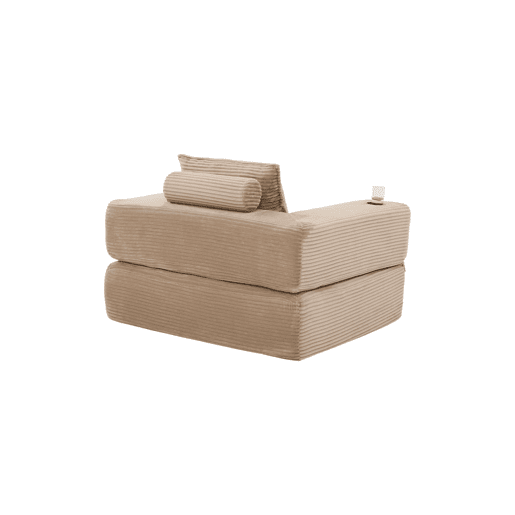 Sofá-cama de 1 lugar - espuma de alta densidade, núcleo de molas, bolso lateral e porta-copos, dobrável - Cáqui Sofá-cama de 1 lugar - espuma de alta densidade, núcleo de molas, bolso lateral e porta-copos, dobrável - Cáqui