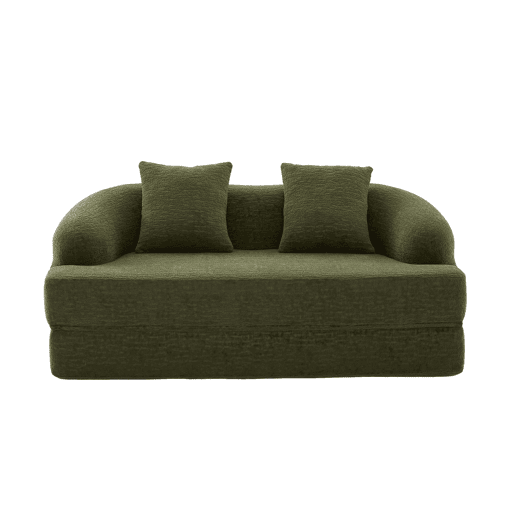 Sofá-cama 2 em 1 de 2 lugares - desdobrável, com duas almofadas, multifuncional para a sala de estar e o quarto de hóspedes - verde chenille Sofá-cama 2 em 1 de 2 lugares - desdobrável, com duas almofadas, multifuncional para a sala de estar e o quarto de hóspedes - verde chenille