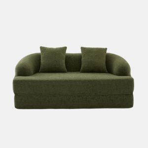 Sofá-cama 2 em 1 de 2 lugares - desdobrável, com duas almofadas, multifuncional para a sala de estar e o quarto de hóspedes - verde chenille