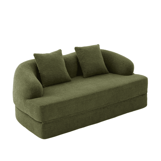 Sofá-cama 2 em 1 de 2 lugares - desdobrável, com duas almofadas, multifuncional para a sala de estar e o quarto de hóspedes - verde chenille Sofá-cama 2 em 1 de 2 lugares - desdobrável, com duas almofadas, multifuncional para a sala de estar e o quarto de hóspedes - verde chenille