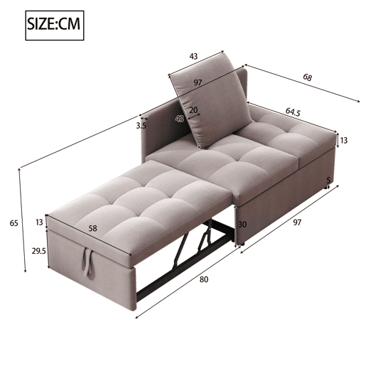 Sofá-cama 3 em 1 - Sofá de linho com encosto ajustável - para espaços pequenos Sofá-cama 3 em 1 - Sofá de linho com encosto ajustável - para espaços pequenos