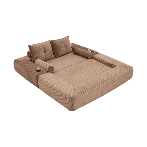 Sofá-cama dobrável de 2 lugares u2013 almofadas de espuma viscoelástica, porta-copos, bolsos laterais, espuma de alta densidade e montagem rápida u2013 Castanho Sofá-cama dobrável de 2 lugares u2013 almofadas de espuma viscoelástica, porta-copos, bolsos laterais, espuma de alta densidade e montagem rápida u2013 Castanho