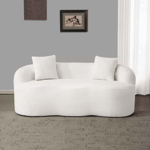 Sofá de dois lugares - design curvo com almofadas e sem montagem - branco Sofá de dois lugares - design curvo com almofadas e sem montagem - branco